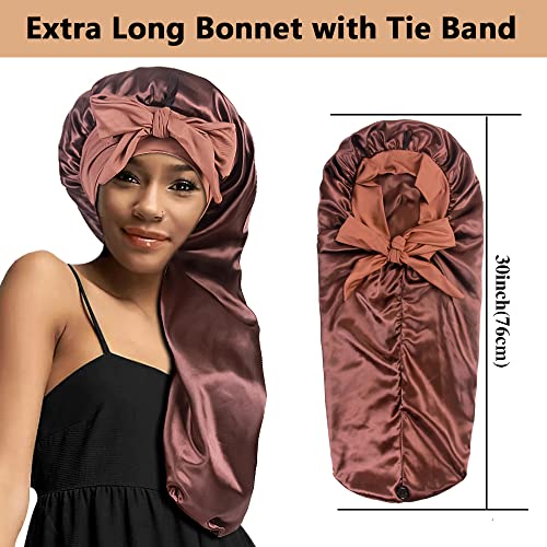 2-Pack Large Satin Sleep Bonnet with Tie Band for Braids & Locs