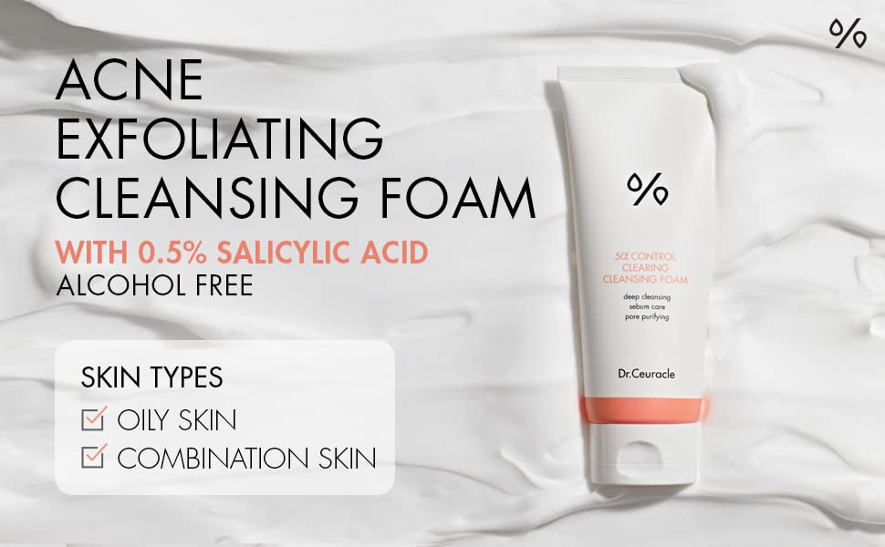 Dr.Ceuracle 5 Alpha Control Cleansing FoamㅣRedness Treatment Face Wash with 0.5% Salicylic AcidㅣKorean Dermatology ProductㅣSebum Control , Pore Cleansing for Acne Prone SkinㅣCentella Asiatica(CICA),