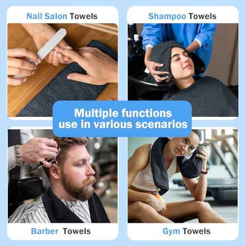 6 Pack Black Salon Towels, Super Soft and Absorbent Microfiber Hair Towel for Salon, Bath, Spa, Pool and Home, 27 inch X 16 inch, Black