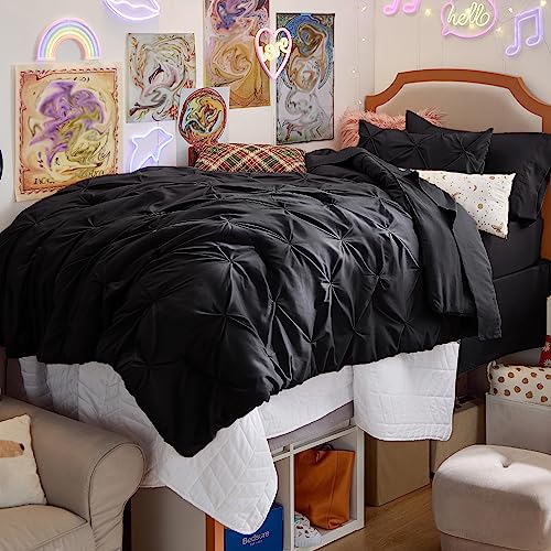 Bedsure Black Twin Comforter Set with Sheets - 5 Pieces Twin Bedding Sets, Pinch Pleat Twin Bed in a Bag with Comforter, Sheets, Pillowcase & Sham