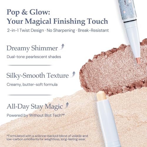 Flower Knows Shell's Jewel 2-in-1 Under Eye Highlighter Stick,Smudge-Proof Creamy Shimmer EyeShadow Stick,Dual-Color Highlighter,Convenient Multi-Use Makeup Pencil,(01 Vanilla White)