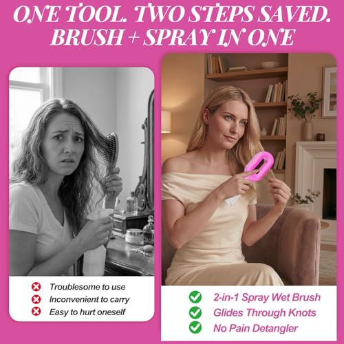 2-in-1 Hair Brush with Water Spray Detangler for Curly Hair