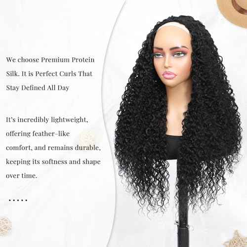 Long Burmese Curly Half Wigs for Black Women, 3 in 1 Glueless Wear and Go Protein Synthetic Hair Flip Over Wig, Soft Natural Human Hair Feel, Lightweight Beginner Friendly, Clip and Leave Out Options