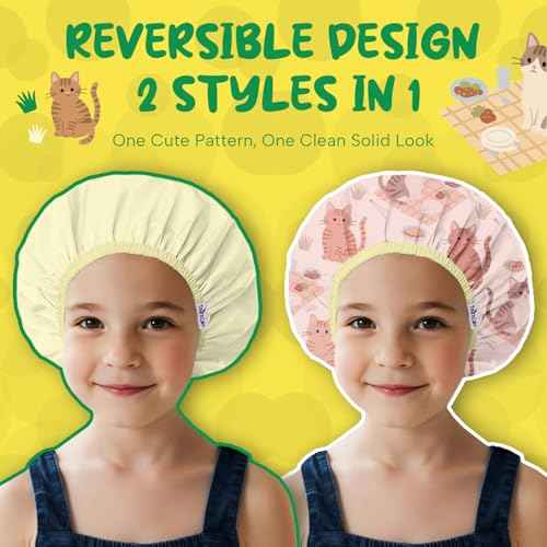 Years calm Kids Shower Cap, Waterproof Reusable Cartoon Bath Cap with Double Layers & Soft Elastic Band, Washable shower cap for kids, Great for Daily Bath