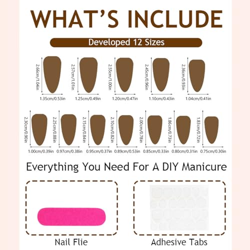 Fall Press On Nails Brown French Tip 24Pc Almond