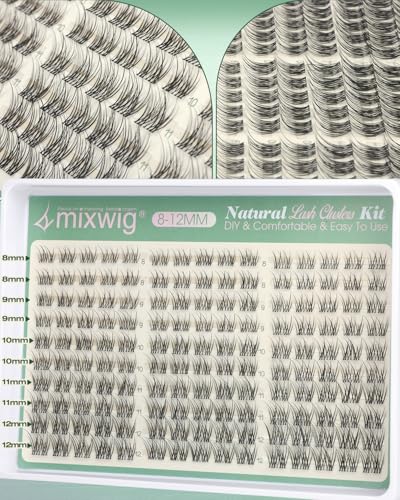 Lvmixwig B-Natral Short Lash Clusters 8-12MM Natural Eyelash Extensions, Wispy & Invisible Band, 150PCS