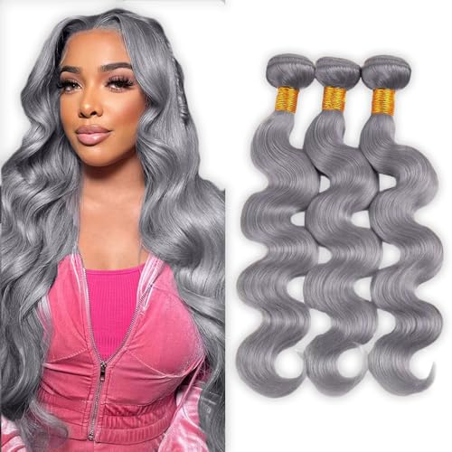 Gray Body Wave Human Hair Bundles - 22/24/26 Inch, Virgin Brazilian
