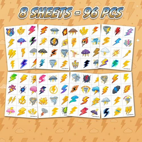 96 PCS Electric Bolt Temporary Tattoos for Kids
