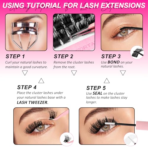 Lash Clusters Kit 100D Manga Eyelash Clusters with DIY Spikes 13-19MM Spiky Volume Cluster Eyelash Extensions Wispy Individual Lash Extensions Kit Anime Lashes Cluster Bond & Seal Tweezer by MilyBest