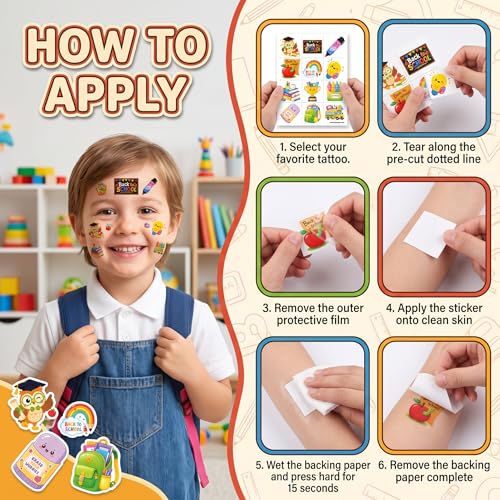 96 Back to School Temporary Tattoos for Kids | School Theme Designs