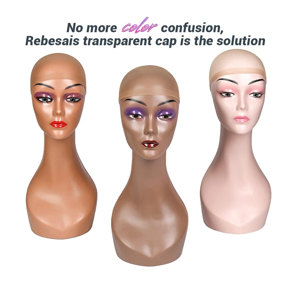 Rebesais 4 Pieces HD Wig Cap for Lace Front Wigs, Wig Caps for Women - Sheer, and Thin Bald Cap for Wigs Stocking Cap for Women's Invisible Hairline, Premium Quality Wig Accessories(2 Pack 4 PCS)