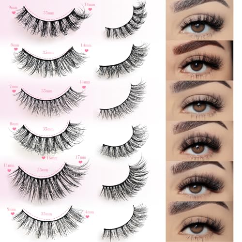 FARRED Lashes Natural False Eyelashes 6 Styles Wispy Strip Lash Pack 30 Pairs Cat Eye Fake Mink Eyelash Strips Short Fluffy Wispies Easy Lashes for Beginners Eye Lash Natural Looking for Daily Makeup