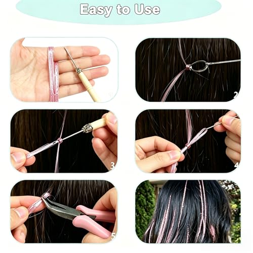 Hair Tinsel Kit 24 Colors 9800 Strands with Tools