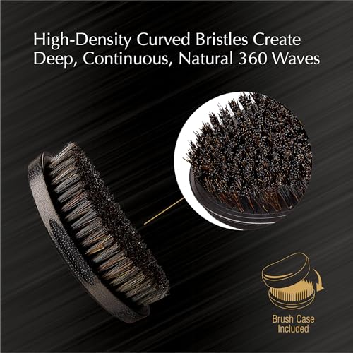 Red by Kiss Premium Pocket Wave Bow Wow Curved Palm Brush ? Boar Bristles for 360 Waves, Curved Design for Precision Control, Ideal for Coarse, Curly, Short Hair & Fades (Medium)
