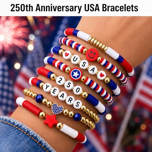 4th of July Patriotic Beaded Bracelets Set for Women - 8 Pack
