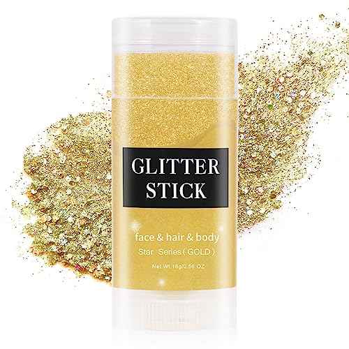MEICOLY Gold Face Body Glitter Stick,Music Festival Accessories Outfits for Women,Hair Glitter Makeup,Mermaid Chunky Glitter Face Paint,Waterproof Sparkle Face Glitter for Country Concert
