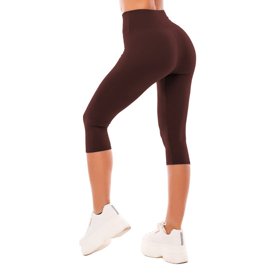 SINOPHANT High Waisted Leggings for Women - Full Length Capri Buttery Soft Yoga Pants for Workout Athletic(Capri Brown,S-M)