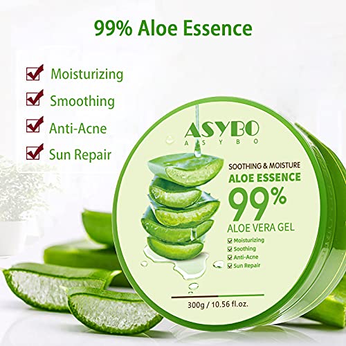 300x2 ML Natural Aloe Vera Gel -Organic Moisturizing Aloe Vera, Soothing and Hydrating, Sunburn and Scar Repair, After Sun Care for Face Body Hair