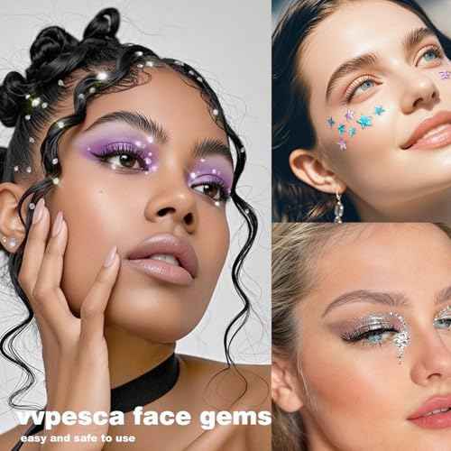 Star & Pearl Face Eye Gems, Self-Adhesive Hair Jewels, Sparkly Face Jewels for Makeup, Stick on Gems Pearl Rhinestones Stickers, Rave Accessories for Hair, Eye, Kids, Women