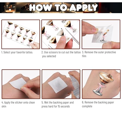 100PCS Espresso Martini Coffee Temporary Tattoos ? A Tini Bit Older Birthday Party Decorations Supplies Favors, Bow Cocktails Tini Bar Stickers for Women Girls Bachelorette Bridal Shower (Brown)