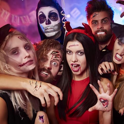 Halloween Zombie Scar Temporary Tattoos, 30 Sheets Waterproof Fake Wound Stickers