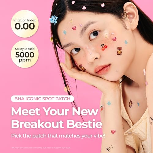 BHA Iconic Spot Patch with Mirror Case - Hydrocolloid Patches with 5,000ppm Salicylic Acid - Day & Night Zit Patch for Targeted Sebum Care & Stylish Wear
