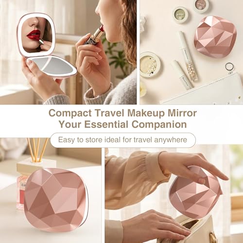 10X Magnifying Travel Makeup Mirror with LED Light