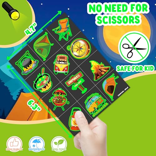 96 Glow in Dark Camping Temporary Tattoos for Kids