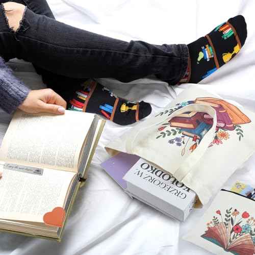 6 Pcs Book Lover Gifts for Women Readers Canvas Bag Back to School Reusable Canvas Bag Tumbler Bookmark for Women Reading Librarian Bookworm Kitchen Library Club Bookish Gifts