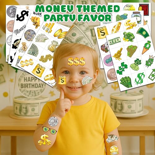 96 PCS Fun Money Temporary Tattoos for Kids - Party Favors