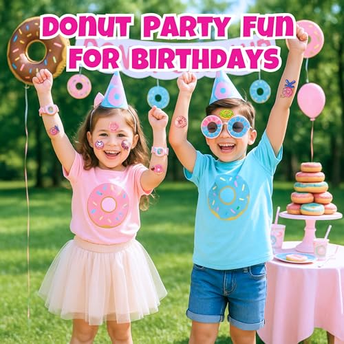 48-Piece Donut Party Favor Bundle - Temporary Tattoos & Slap Bracelets