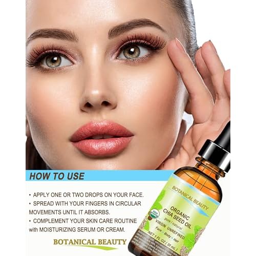 Botanical Beauty Organic CHIA SEED OIL 100% Pure Natural Virgin Unrefined Cold-Pressed Carrier Oil 1 Fl Oz 30 ml for Face, Skin, Body, Hair, Lip, Nails. Rich in Vitamin E