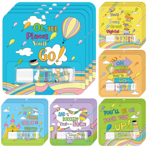 24 Pcs Oh The Places You' ll Go Gift Bulk Lip Balm Oh The Places You' ll Go Party Favors Graduation Lip Care Travel Size Moisturizing and Nourishing Lip Balm Gifts for Women Birthday Classroom Office