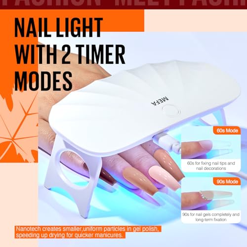 MEFA 19 Pcs Gel Nail Polish Kit with UV Light - 12 Colors Fall Set