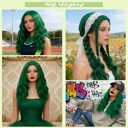 18" Dark Green Curly Wig for Women - Heat Resistant Synthetic Fiber