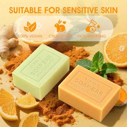 Underarm Detox Soap - 2 Pcs with Turmeric & Citrus, Tea Tree & Mint, Dark Spot Armpit Remover for Women and Men, Eliminating Odor, Natural Exfoliating Bar Soap for Armpit & Whole Body - 10 oz (280g)