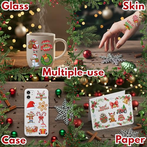 Christmas Temporary Tattoos Christmas Stocking Stuffers Goodie Bag Stuffers Noel Xmas Stickers Gift Idea For Kids Adult Xmas Decorations Accessories Party Favors Prizes Crafts Santa Claus Snowman
