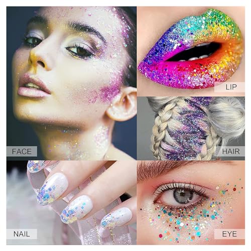 Colorful Glitter Eyeshadow Palette, 7 Colors Face & Body Glitter Gel, Sparkle Long Lasting Waterproof Quick Dry Professional Makeup Palette for Body, Face, Hair, Eye & Sparkling Eyeshadow 02