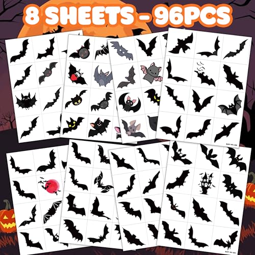 96 Bat Temporary Tattoos - Pre-Cut Stickers for Kids