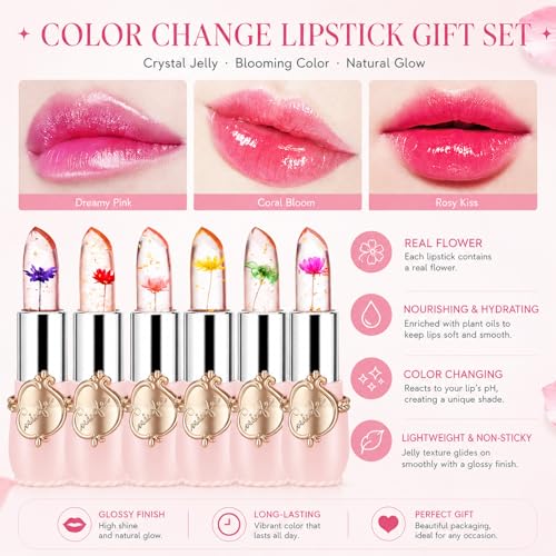 6-Piece Flower Jelly Lipstick Set - Color Changing Lip Balm