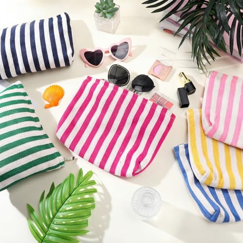 Abbylike 6-Pc Pastel Striped Canvas Makeup Bag Set
