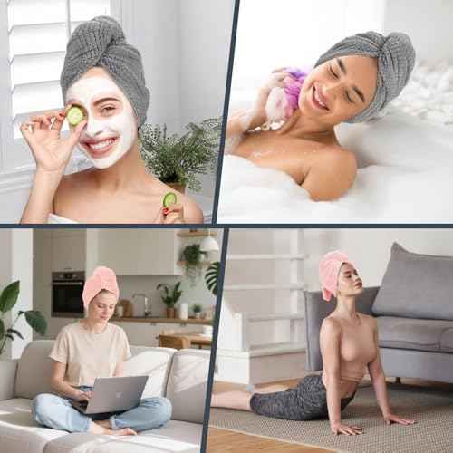 BEoffer 2 Pack Microfiber Hair Towel - 41 x 24 inches Super Soft, Absorbent, Fast Drying Without Frizz Hair Towel Wrap for Women Long, Thick, Curly Hair - Hair Turbans with Elastic Strap