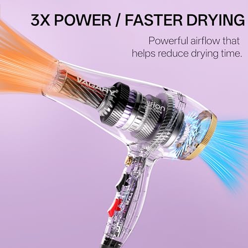VAGARY Purple 2200W Hair Dryer with Diffuser & Concentrator, 2 Speeds 3 Heat, Cool Shot