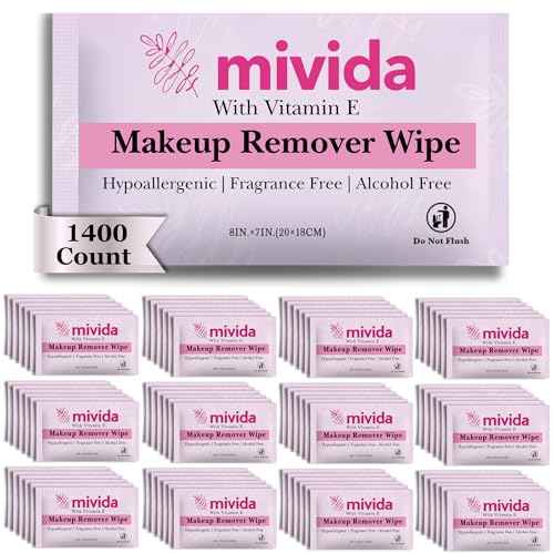 1400-Count Bulk Individually Wrapped Makeup Remover Wipes | Hypoallergenic, Fragrance-Free, Alcohol-Free with Vitamin E | Travel Essentials, Makeup Remover Wipes for Hotels, Airbnb