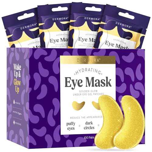 DERMORA Golden Glow Under Eye Patches (100 Pairs Eye Gels) | Rejuvenating Treatment | Dark Circles, Puffy Eyes, Refreshing, Revitalizing, Travel, Wrinkles