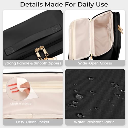 HauteHues Travel Makeup Bag - Large Capacity Cosmetic Organizer, Waterproof & Wide-Open Design