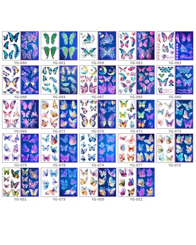 Butterfly Temporary Tattoos for Women - 24 Sheets Glow in Dark