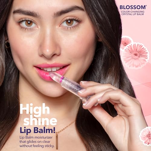 Blossom Moisturizing Custom Color Changing 2 pack, Strawberry Scented Crystal Lip Balm (Red), Shimmer Sparkle Lip Stain Tint (Blush), Infused with Real Flowers, 6g, Red/Blush