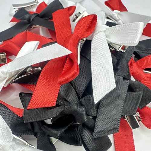 30 Pcs Hair Bows for Women, 3 Colors Mini Bowknot Ribbon Barrettes Hair Clips, Cute Bows for Girls Hair Accessories (Black,White,Red)