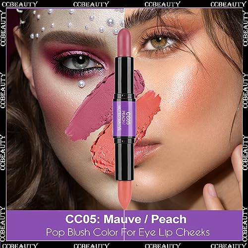 CCbeauty 2pcs 2-IN-1 Shimmer Contour Highlighter Stick with Blush,Cream Dual-End Highlight Bronzer Concealer & Blusher for Cheeks & Lip, Long Lasting Contouring for Face Shaping Makeup, Light-Medium